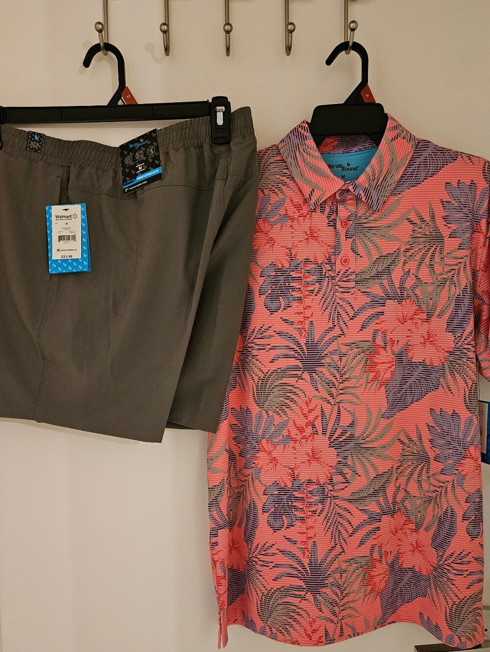 Birdie Bound NWT Golf Bundle, Size M - Dark Grey Short & Pink Floral Polo